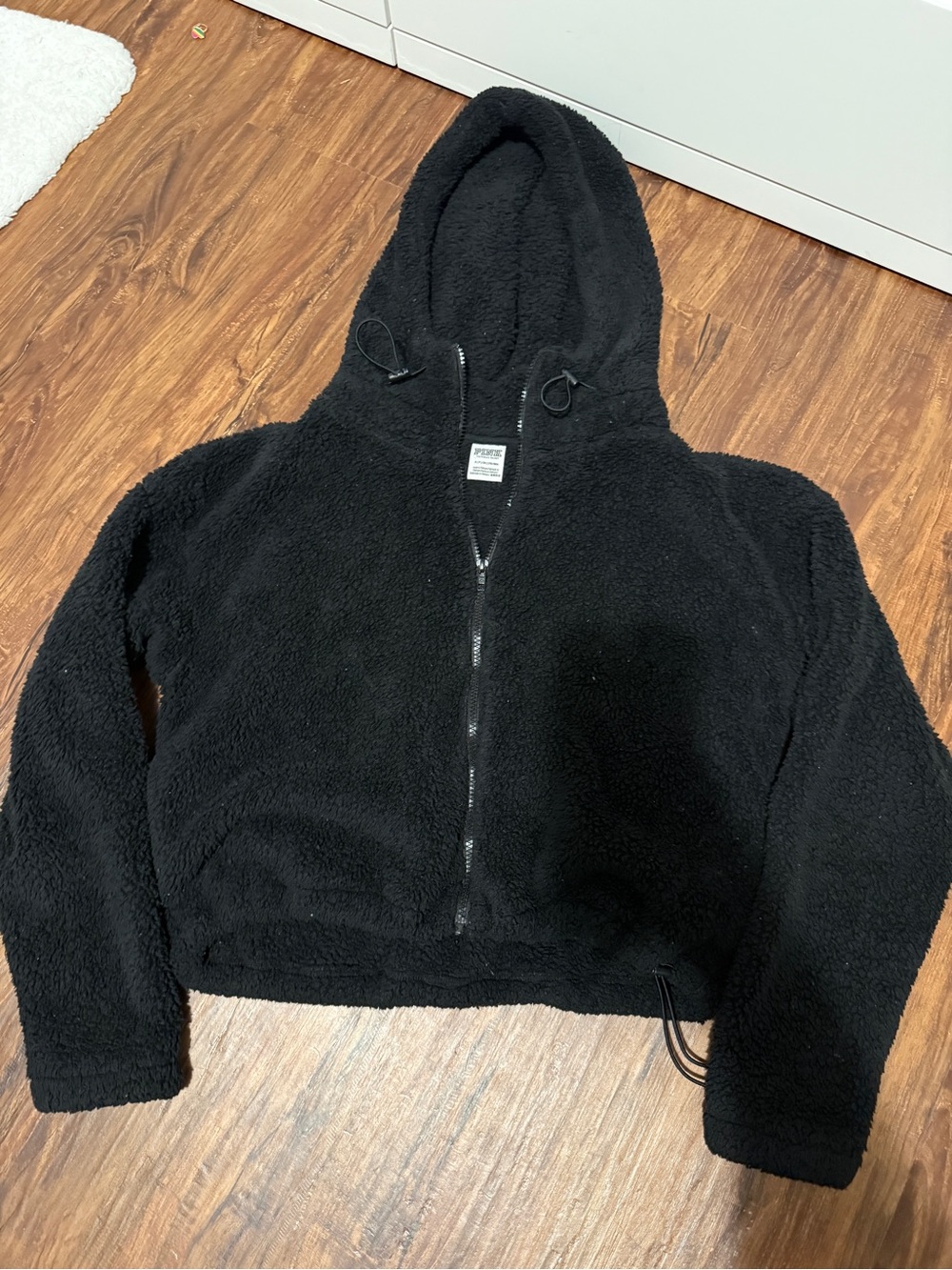 Victoria’s Secret PINK Sherpa black fuzzy adjustable zip up hoodie